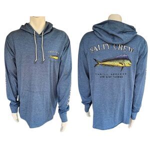 Salty Crew 2XL Hoodie Blue Long Sleeve Technical Tee Mahi Fish Logo Pullover